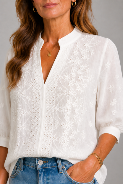 Berta | Bluse mit Lochstickerei
