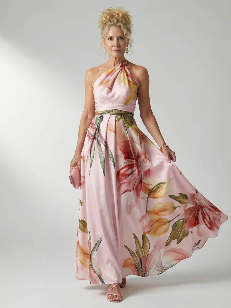 Emmerentia | Maxikleid mit Blütendruck und Bindegürtel