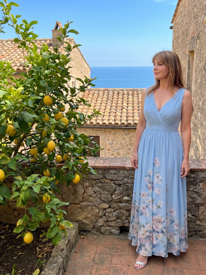 Editha-Marie | Maxikleid mit Blütensaum in Marine
