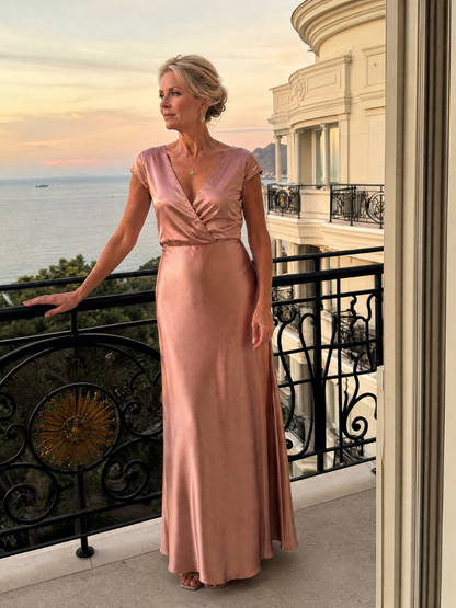 Melusine | Maxikleid in Rosé mit Satinglanz