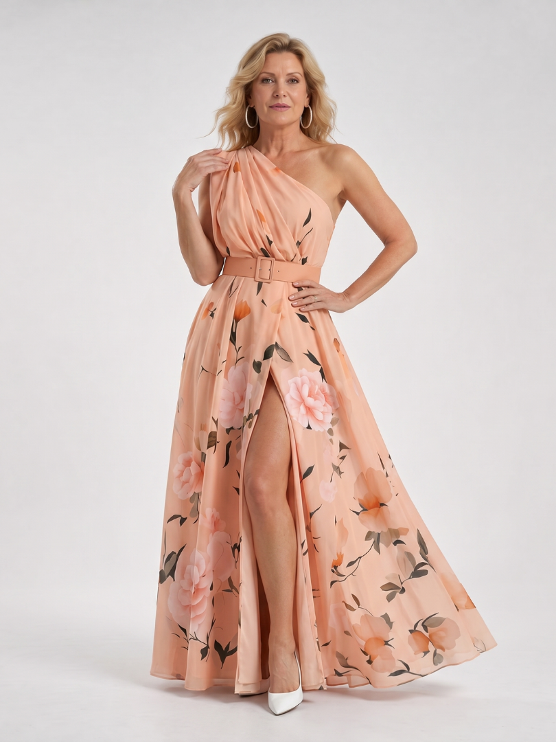 Roberta | Maxikleid mit One-Shoulder-Ausschnitt in Mint