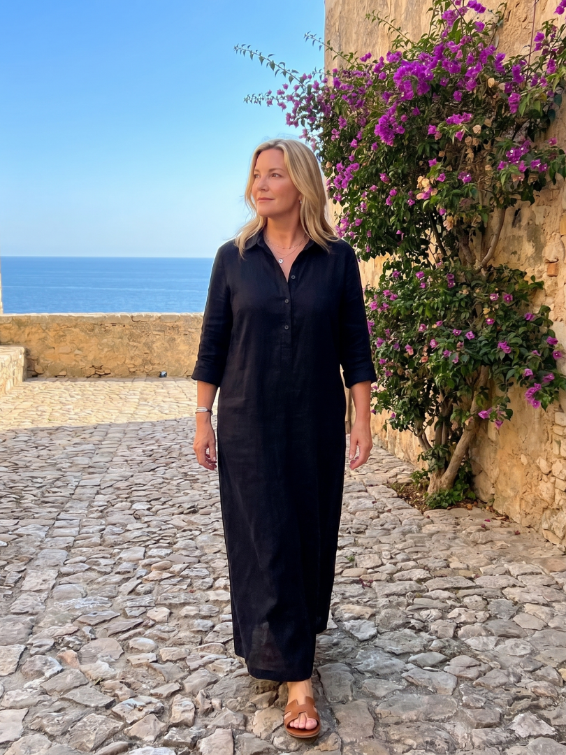Almuth | Maxikleid in Oliv aus Leinenoptik