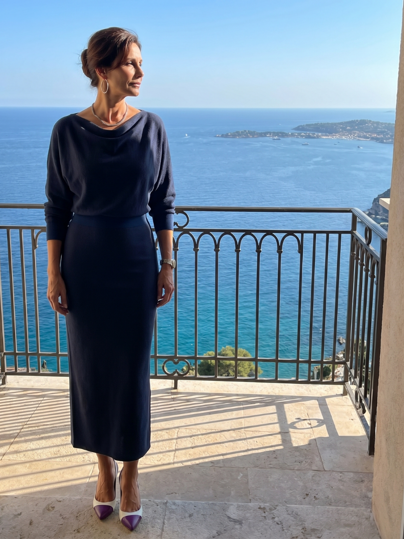 Reinhilde | Strickkleid in Grau mit Wasserfallausschnitt