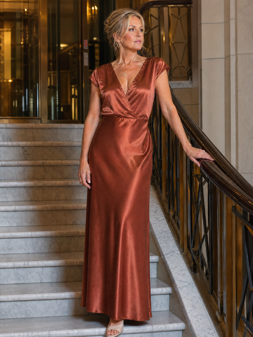 Melusine | Maxikleid in Rosé mit Satinglanz