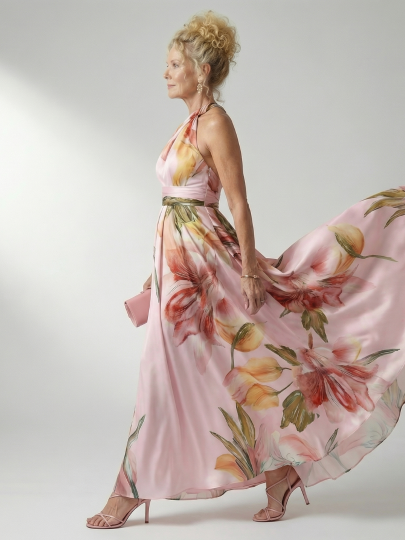 Emmerentia | Maxikleid mit Blütendruck und Bindegürtel