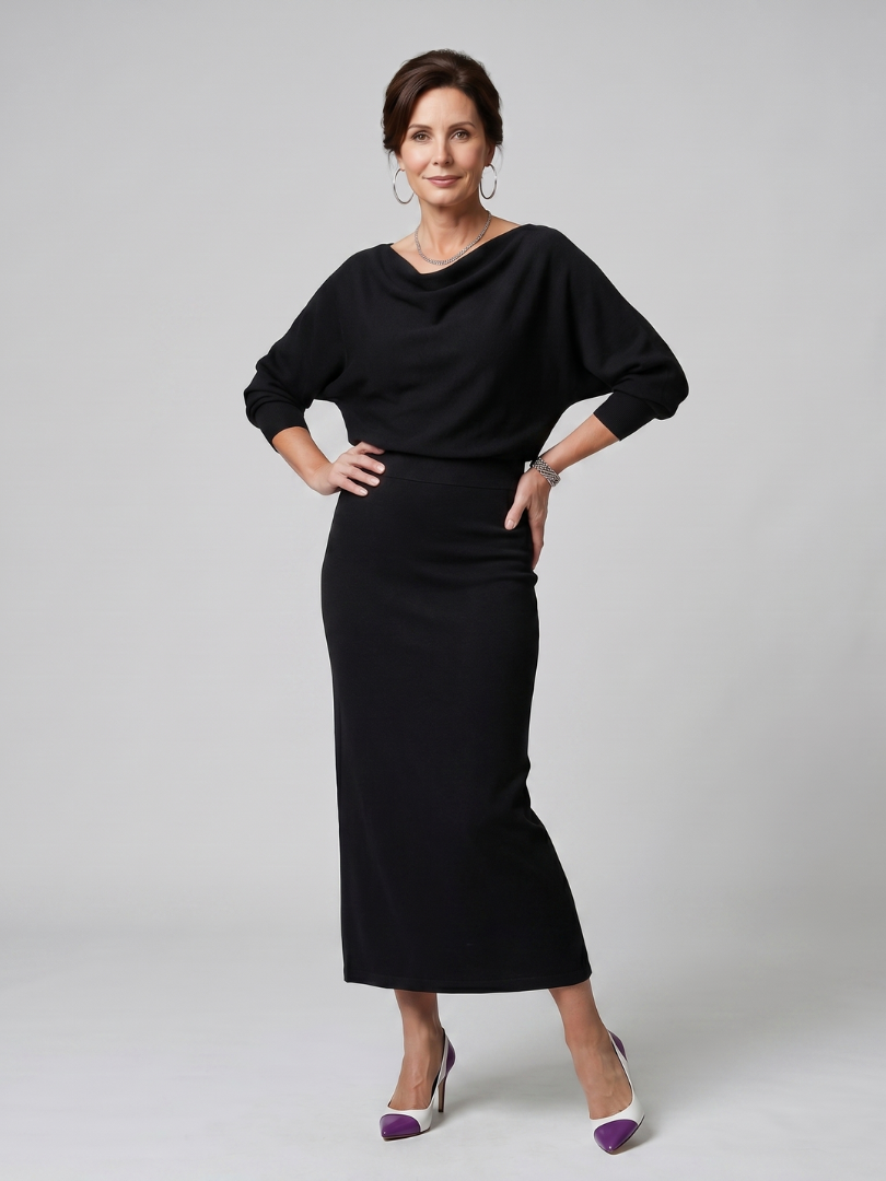 Reinhilde | Strickkleid in Grau mit Wasserfallausschnitt