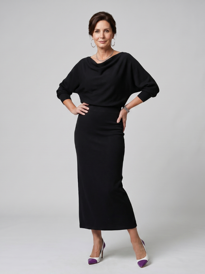 Reinhilde | Strickkleid in Grau mit Wasserfallausschnitt