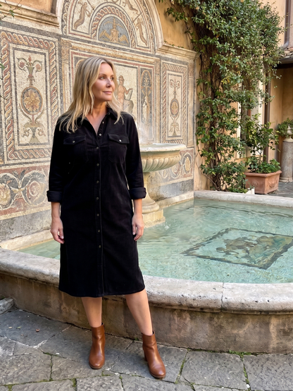 Beatrix | Hemdblusenkleid in Camel aus Cordoptik