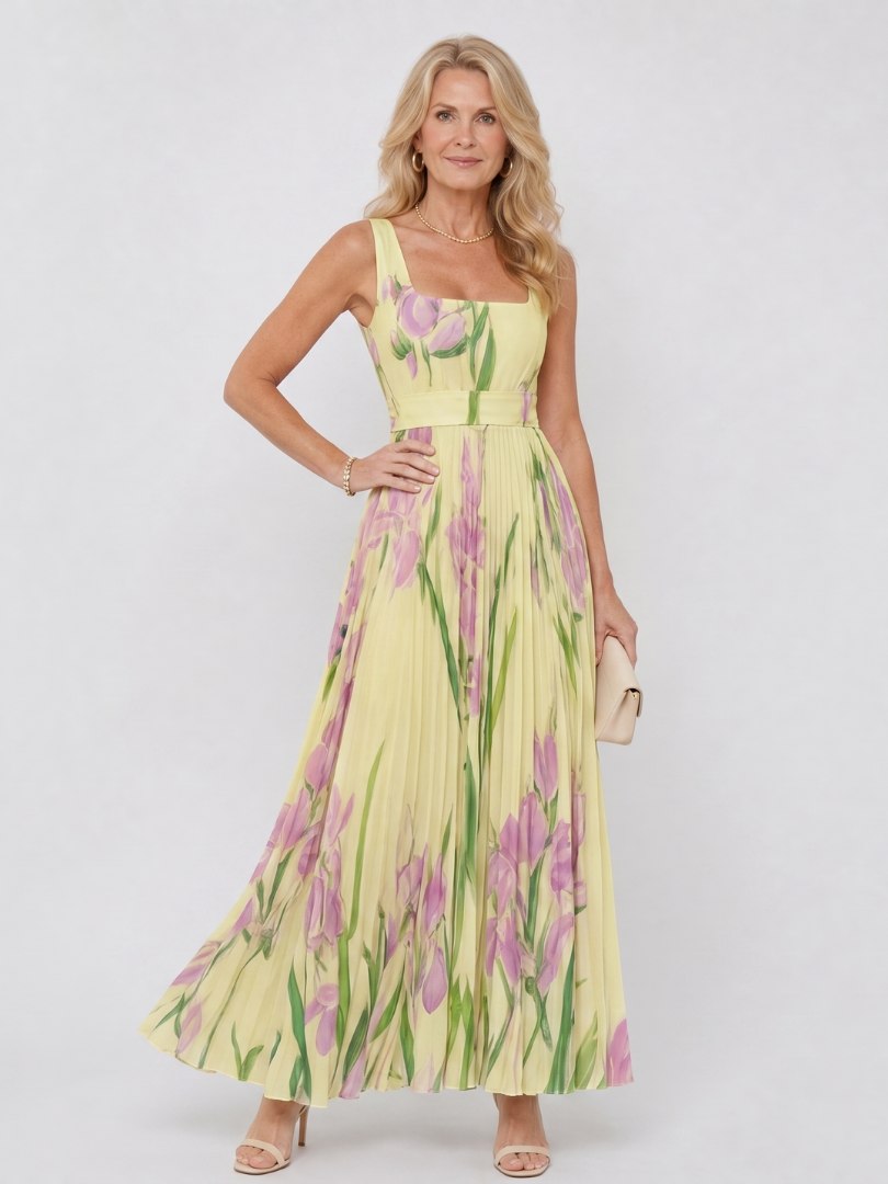 Emmeline | Plisseekleid mit Tulpendruck