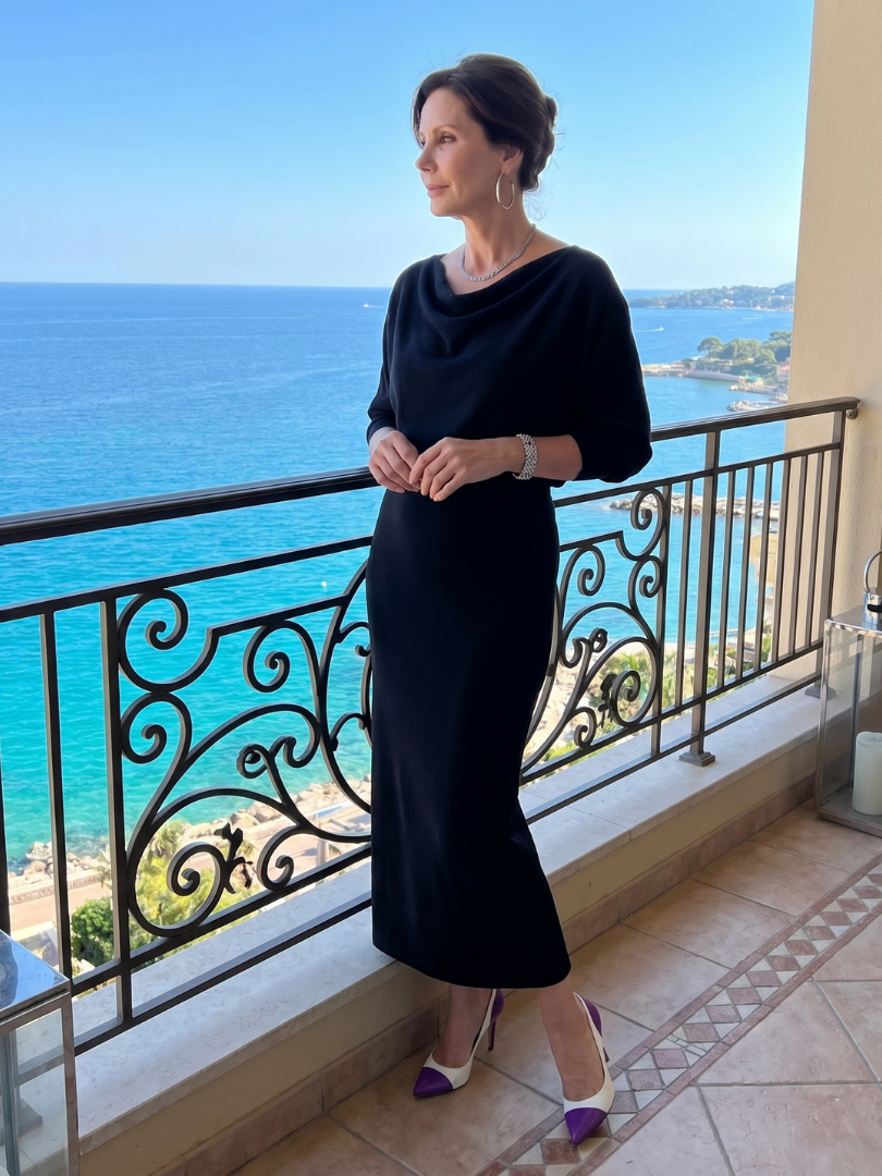 Reinhilde | Strickkleid in Grau mit Wasserfallausschnitt