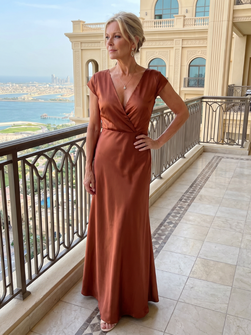 Melusine | Maxikleid in Rosé mit Satinglanz