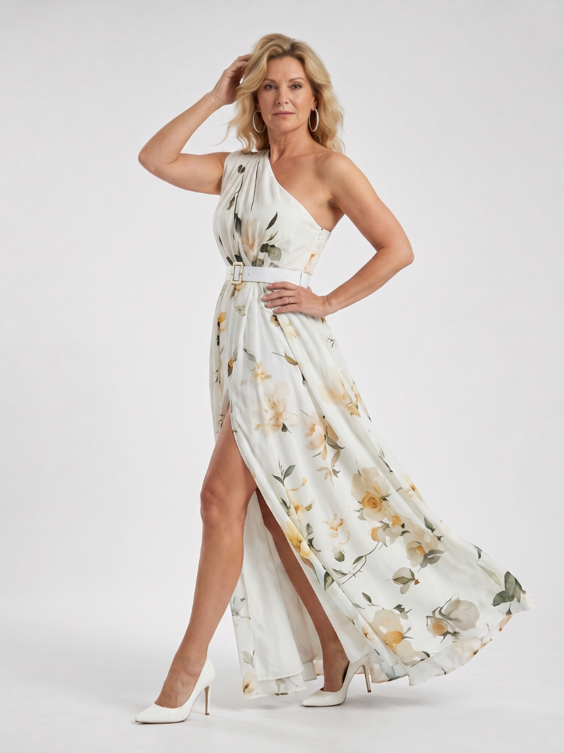 Roberta | Maxikleid mit One-Shoulder-Ausschnitt in Mint