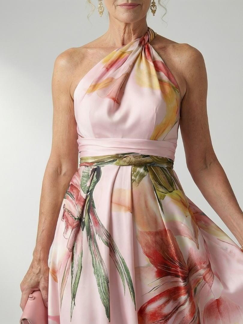 Emmerentia | Maxikleid mit Blütendruck und Bindegürtel
