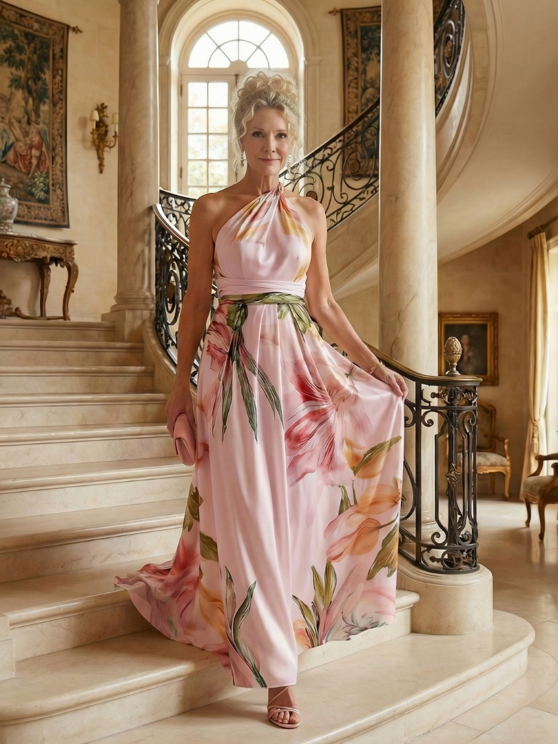 Emmerentia | Maxikleid mit Blütendruck und Bindegürtel