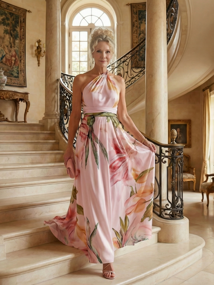 Emmerentia | Maxikleid mit Blütendruck und Bindegürtel