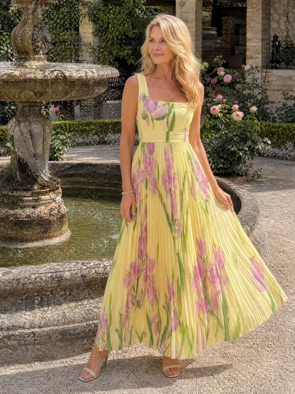 Emmeline | Plisseekleid mit Tulpendruck