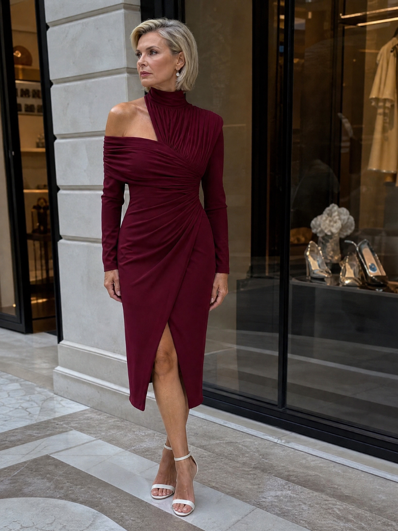 Konstanze | Midikleid mit Stehkragen und langem Ärmel