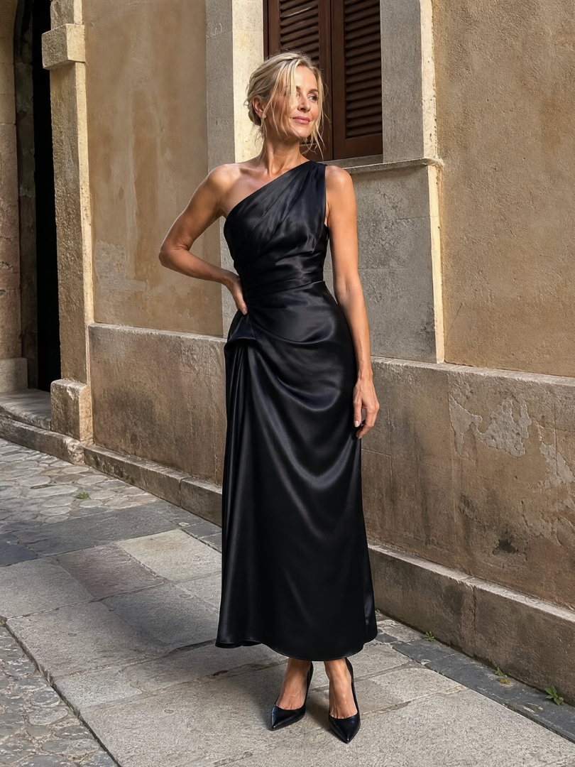 Cornelia | Midikleid mit One-Shoulder-Drapierung