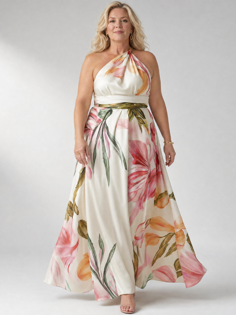 Emmerentia | Maxikleid mit Blütendruck und Bindegürtel