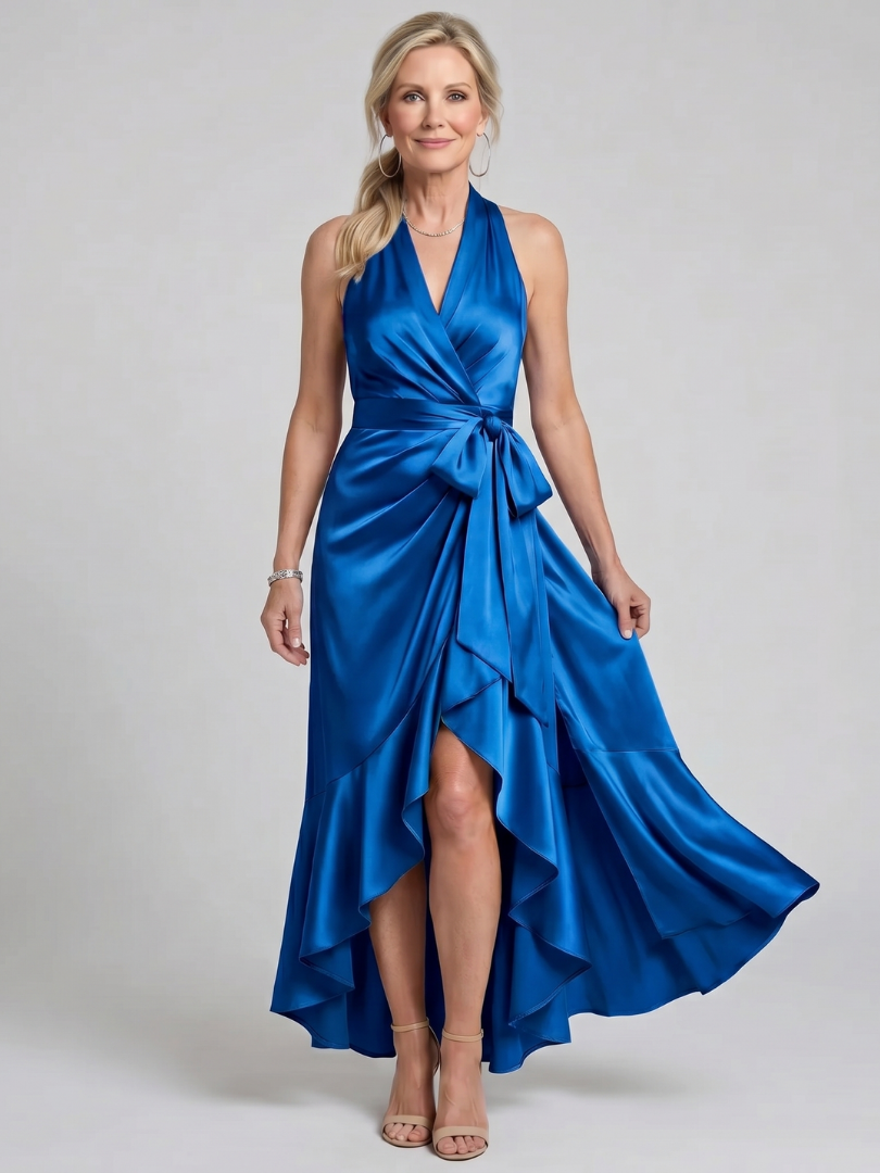 Constanze | Wickelkleid in Champagner mit Satinglanz