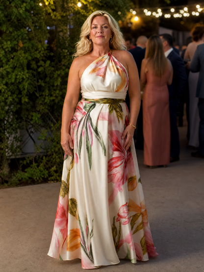 Emmerentia | Maxikleid mit Blütendruck und Bindegürtel