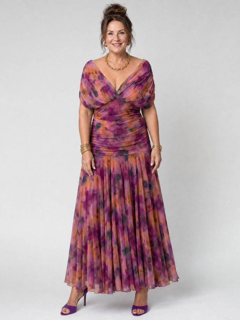 Isolde-Marie | Midikleid mit Blütendruck in Violett