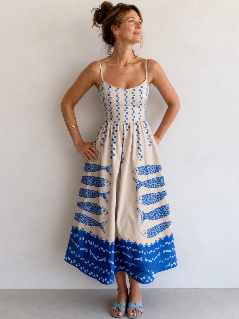 Lore | Midikleid mit Fisch- und Blumendruck