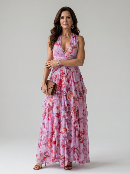 Rosaminde | Maxikleid mit Blütendruck in Flieder