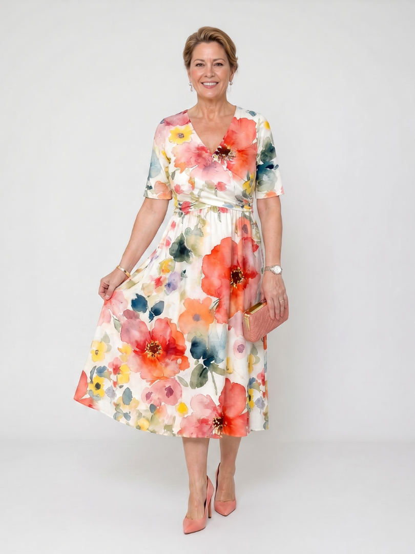 Alwine | Midikleid mit Aquarellblüten