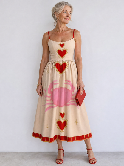 Inge | Midikleid mit Herzmuster in Rosa
