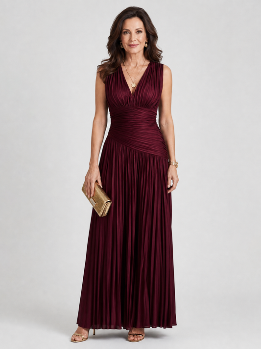 Theodolinde | Maxikleid in Bordeaux mit Plissee