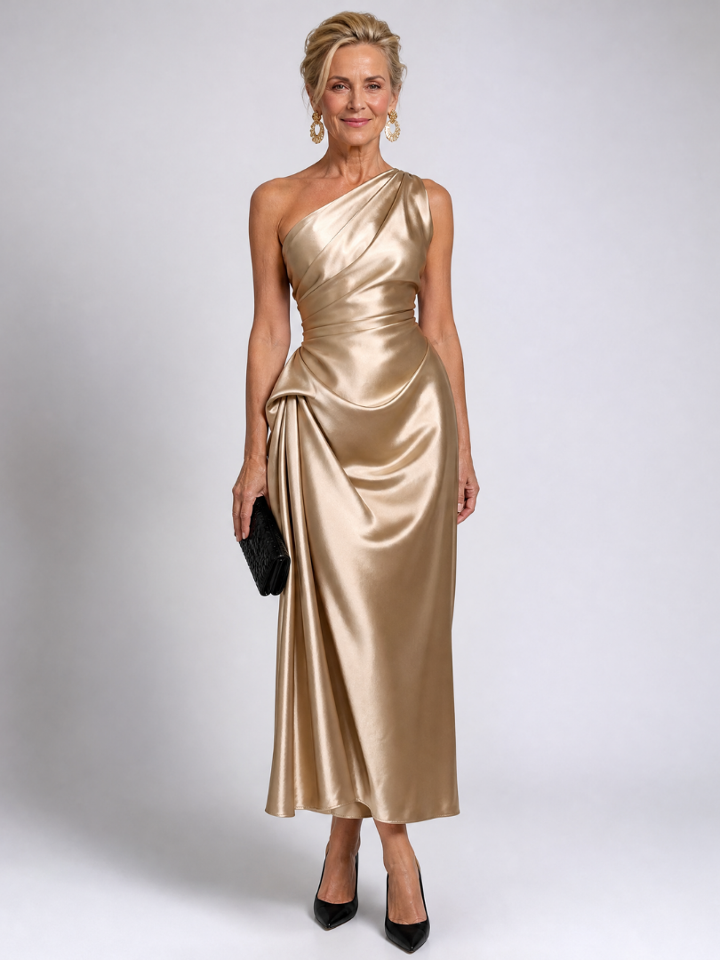 Cornelia | Midikleid mit One-Shoulder-Drapierung