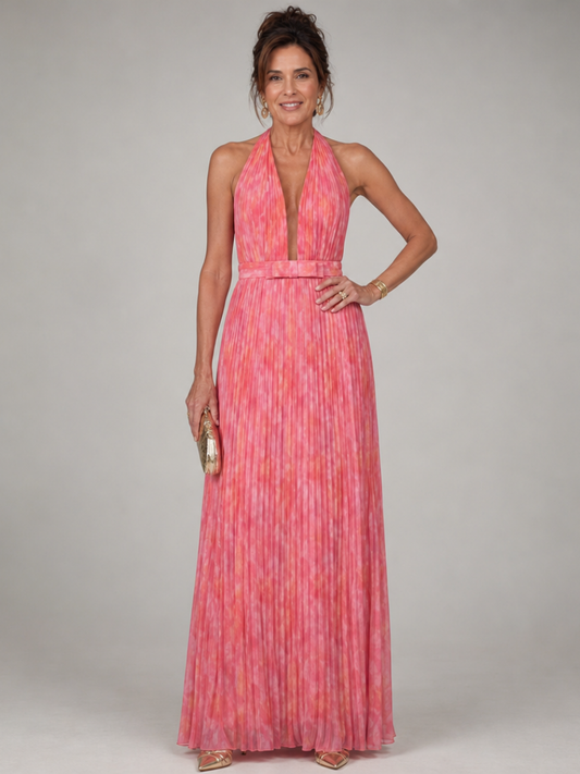 Cordelia | Maxikleid in Koralle mit Plissee