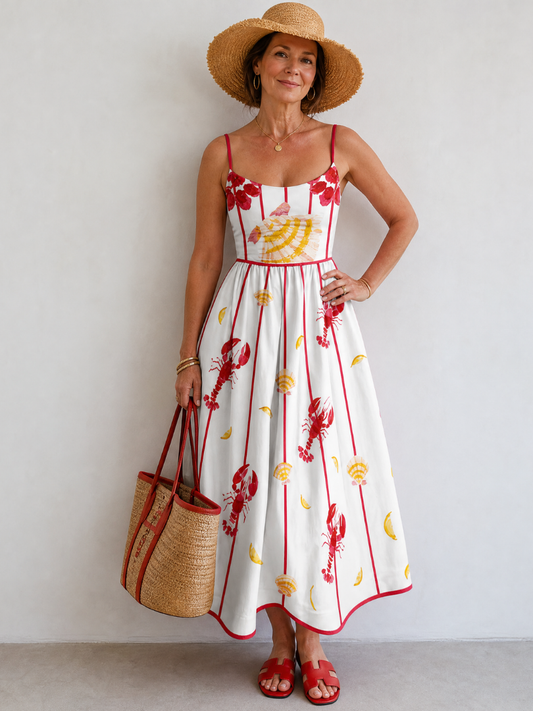 Karin | Midikleid mit Hummer- und Muscheldruck