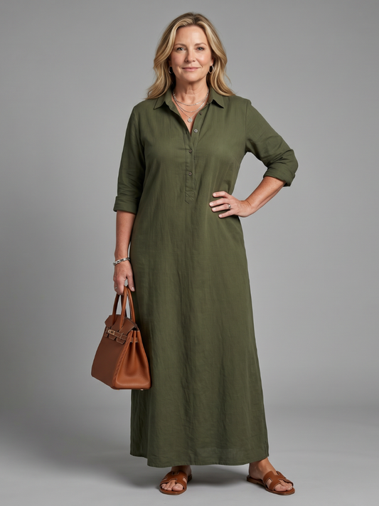 Almuth | Maxikleid in Oliv aus Leinenoptik