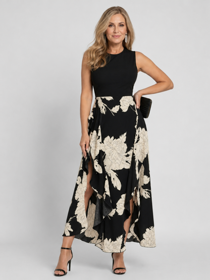 Rosita | Midikleid mit Blütendruck in Schwarz