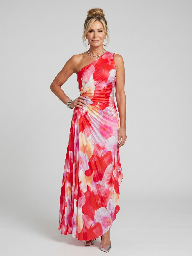 Klementine | Maxikleid mit One-Shoulder in Koralle