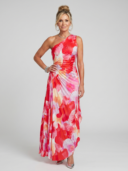 Klementine | Maxikleid mit One-Shoulder in Koralle