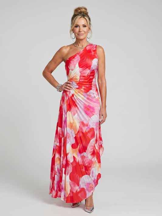 Klementine | Maxikleid mit One-Shoulder in Koralle