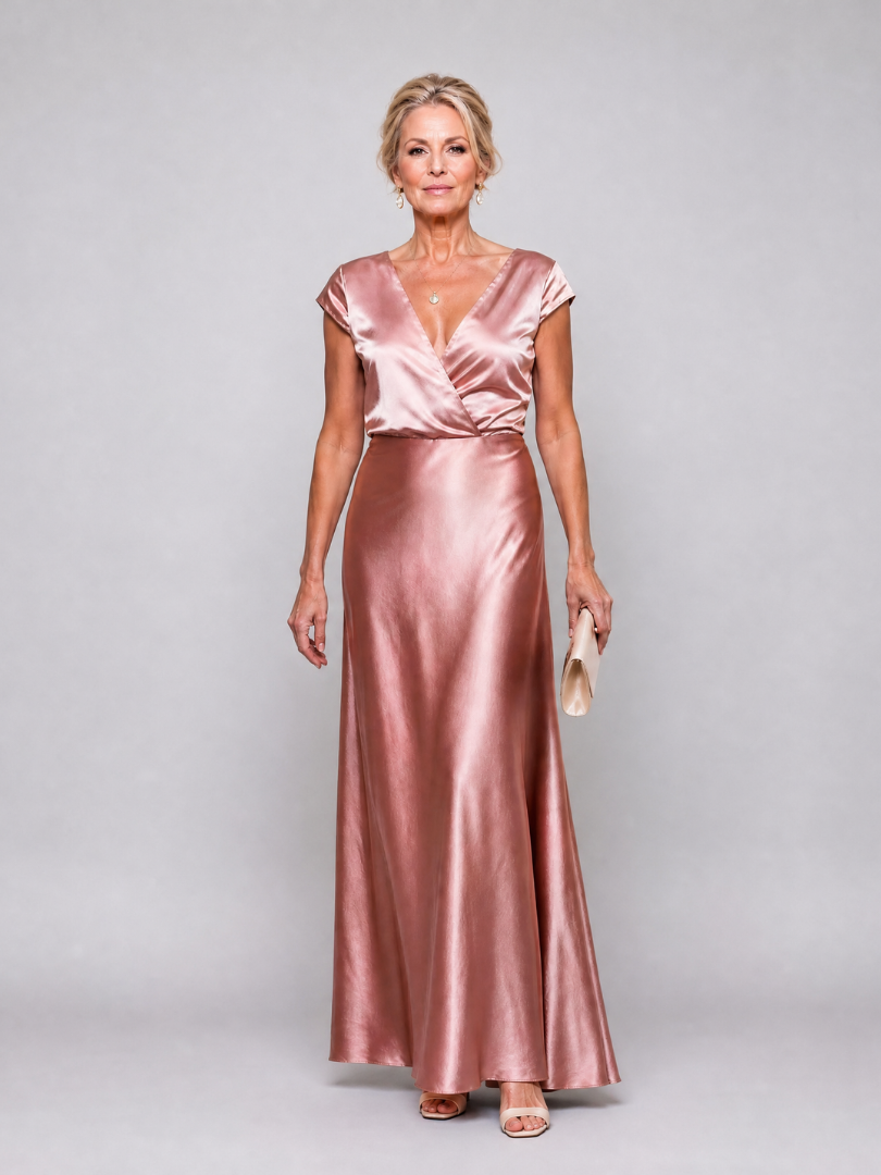 Melusine | Maxikleid in Rosé mit Satinglanz