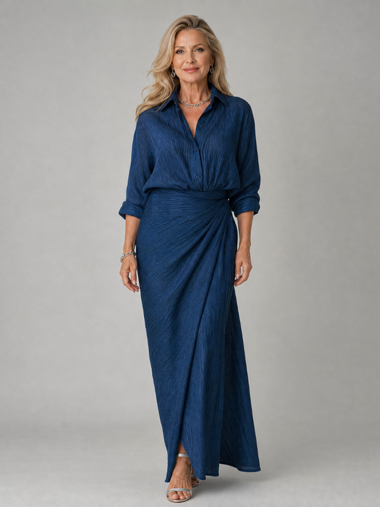 Cordula-Marie | Maxikleid in Jeansblau mit Wickelrock