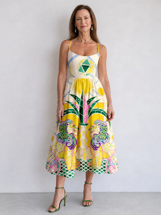 Petra | Midikleid mit geometrischem Löwenmuster