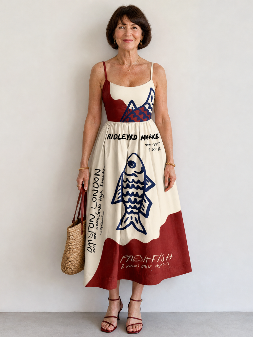 Heike | Midikleid mit grafischem Fischdruck