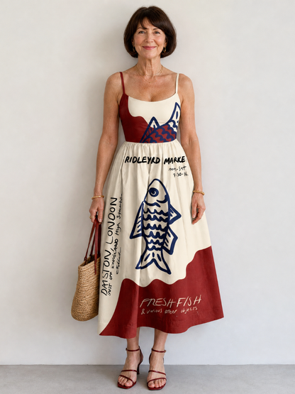 Heike | Midikleid mit grafischem Fischdruck