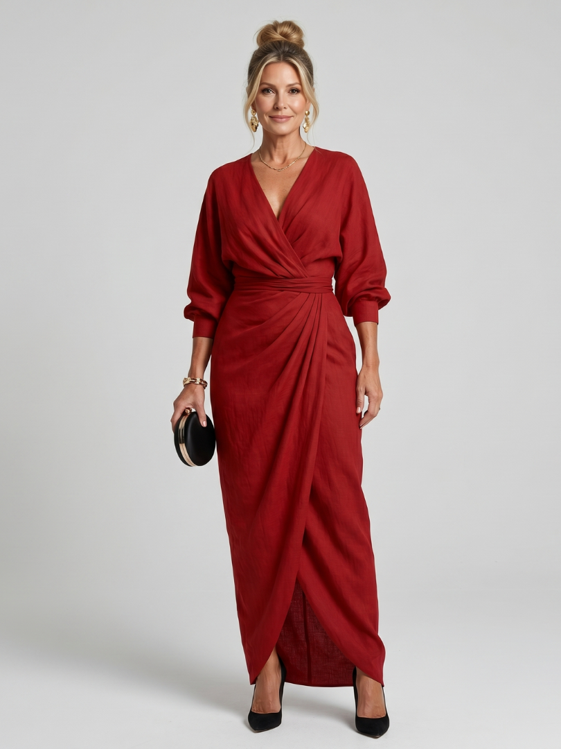 Ottavia | Wickelkleid in Rot mit langen Ärmeln