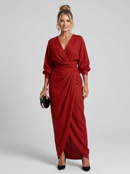 Ottavia | Wickelkleid in Rot mit langen Ärmeln