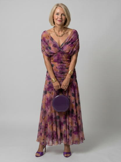 Isolde-Marie | Midikleid mit Blütendruck in Violett