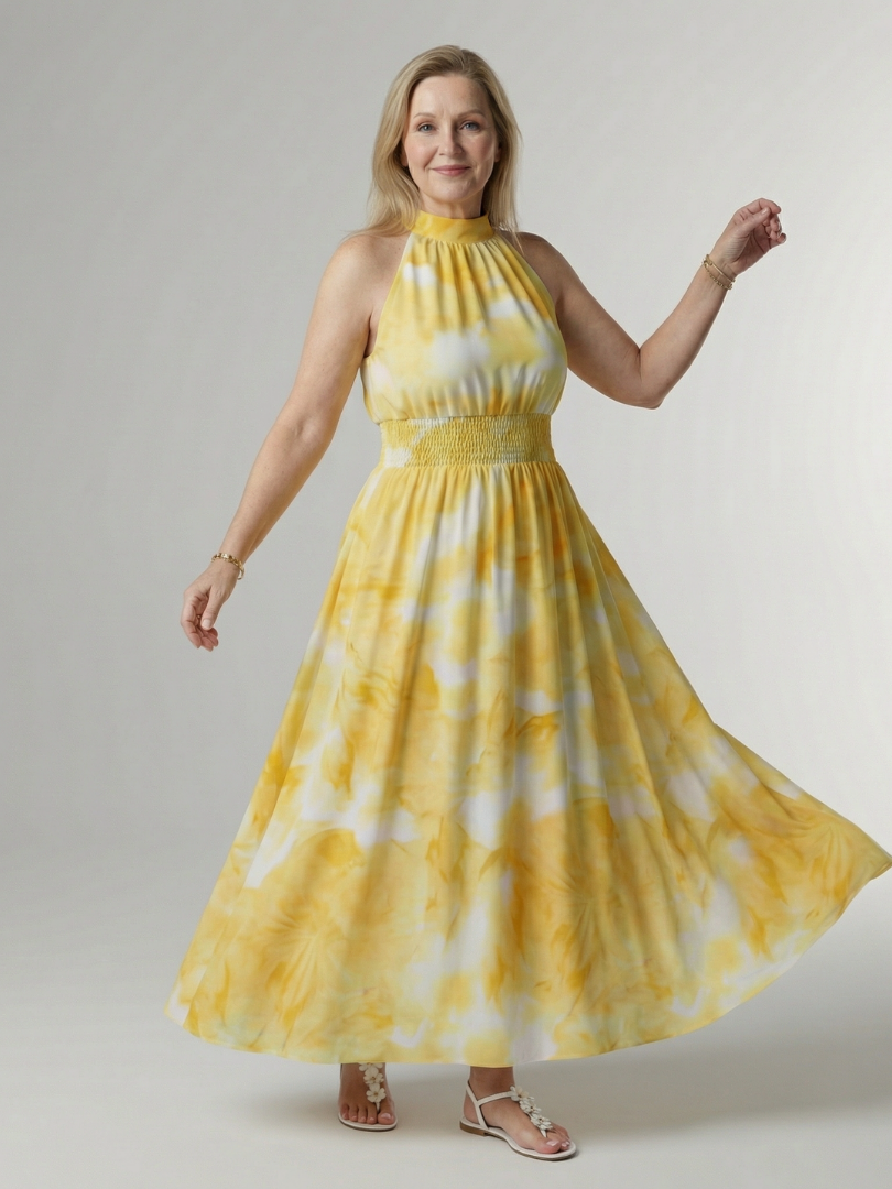 Gerlindis | Maxikleid mit Batikdruck in Gelb