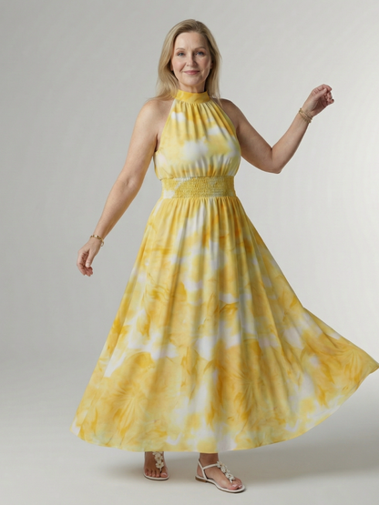 Gerlindis | Maxikleid mit Batikdruck in Gelb