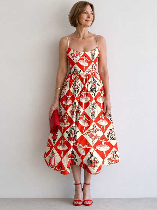 Adelinde | Midikleid mit Rautenmuster und Figuren